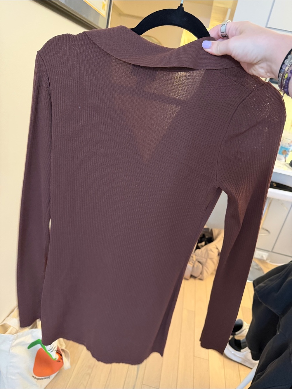 The Drop Brown Ribbed Button-Up Top - Picture 9 of 9